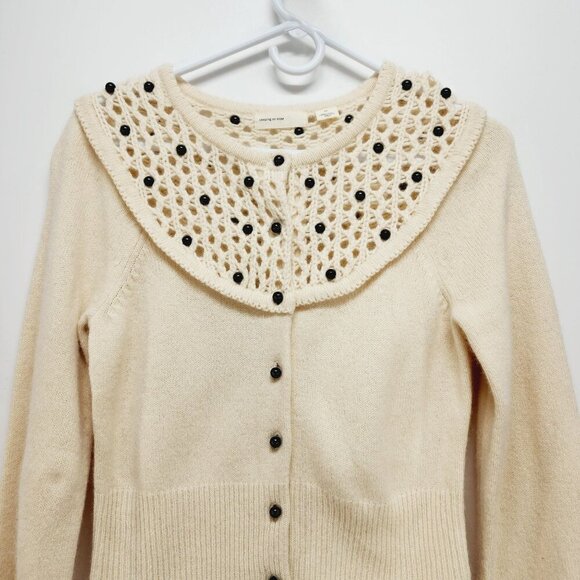 Anthropologie sleeping on snow cream colored marble beads cardigan sweater SZ S - Picture 4 of 11